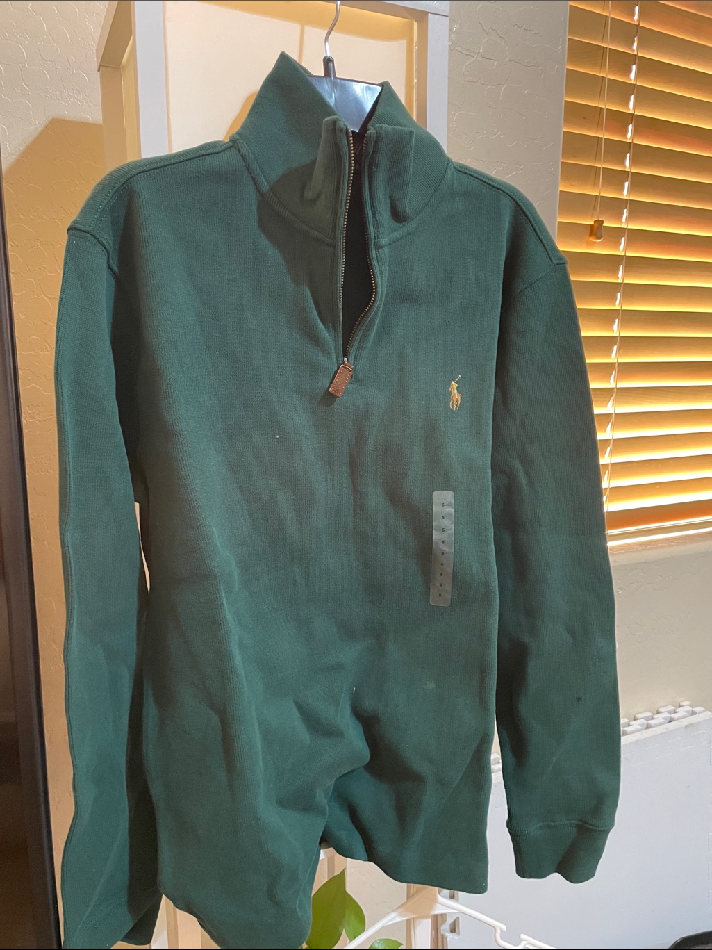 Polo By Ralph Lauren Green Quarter-Zip Sweater With Gold Pony